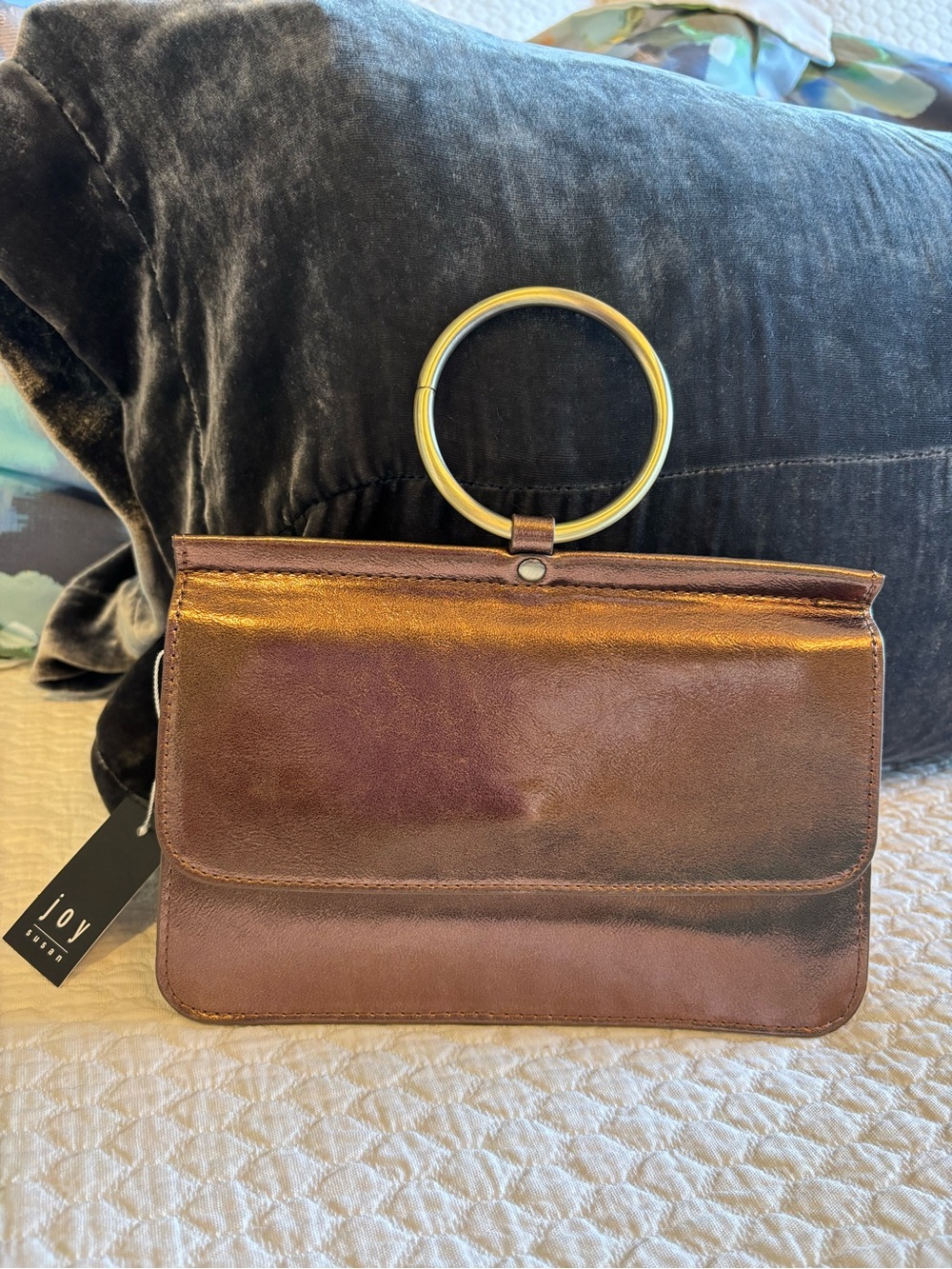 Metallic Brown Wristlet with Gold Ring Handle
